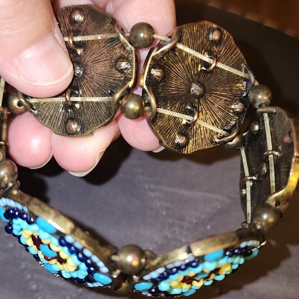 CABOCHON FOCA EUC TURQUOISE BRONZE 7.5" STRETCH BRACELET - Picture 7 of 7